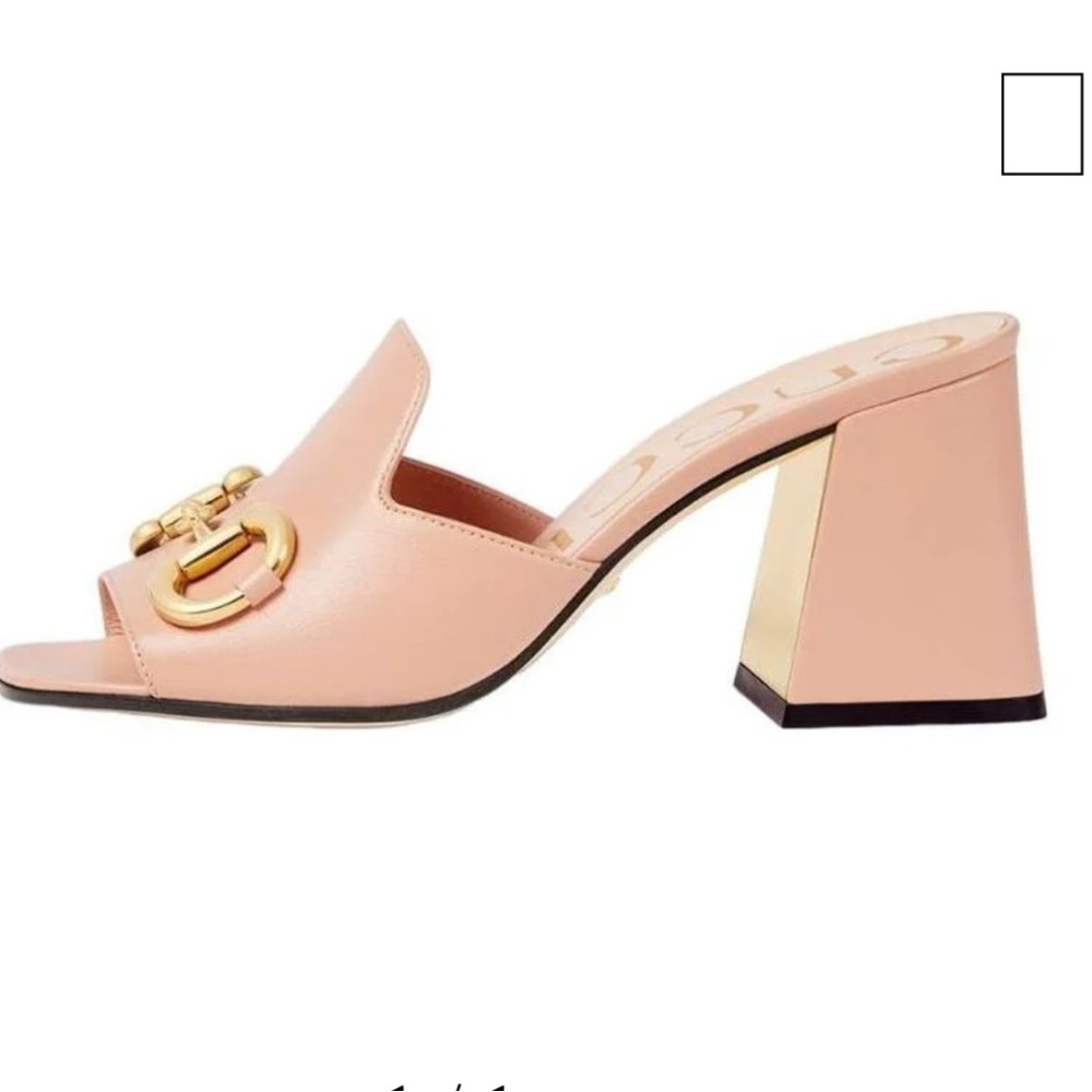 Gucci Pink & Gold-Tone Horsebit Mules - size 41 new